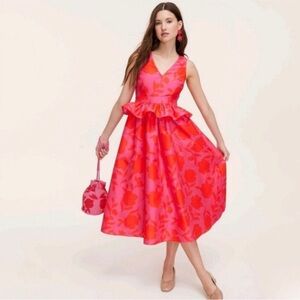 kate spade Pink and Red Floral Peplum V-Neck Midi Dress target size 20 plus